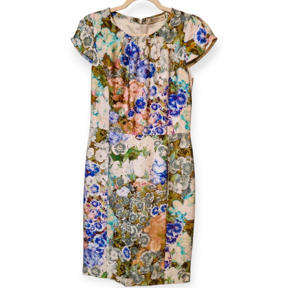 ETRO Cap Sleeve Floral Jaquard Sheath Dress